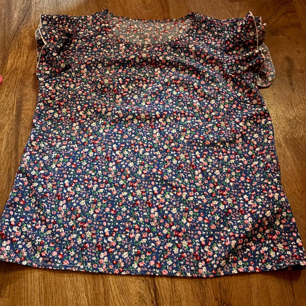SHEIN Floral Print Blouse - Navy and Multicolor